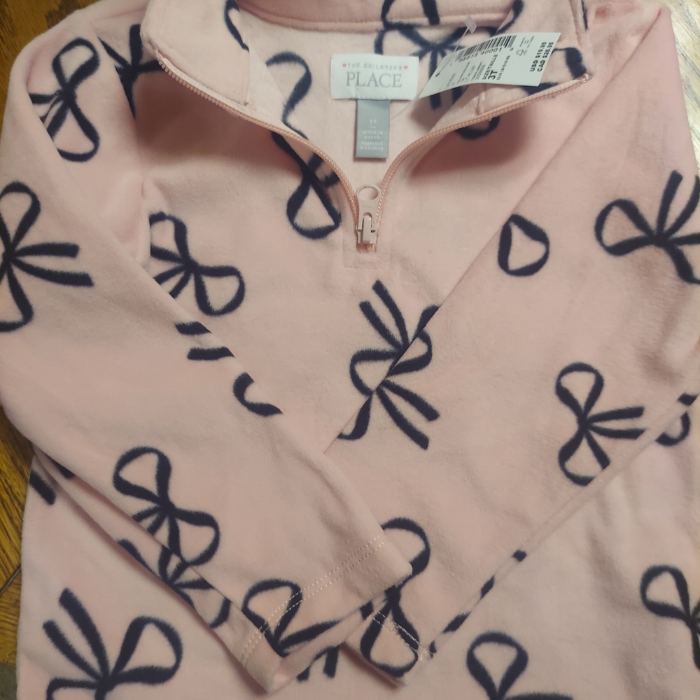 The Children's Place Pink and Black Bow Fleece Pullover